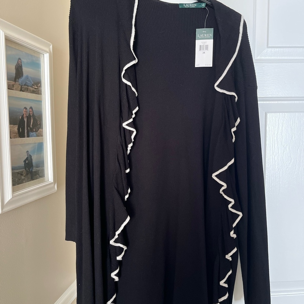 Lauren Ralph Lauren Black Cardigan with White Trim